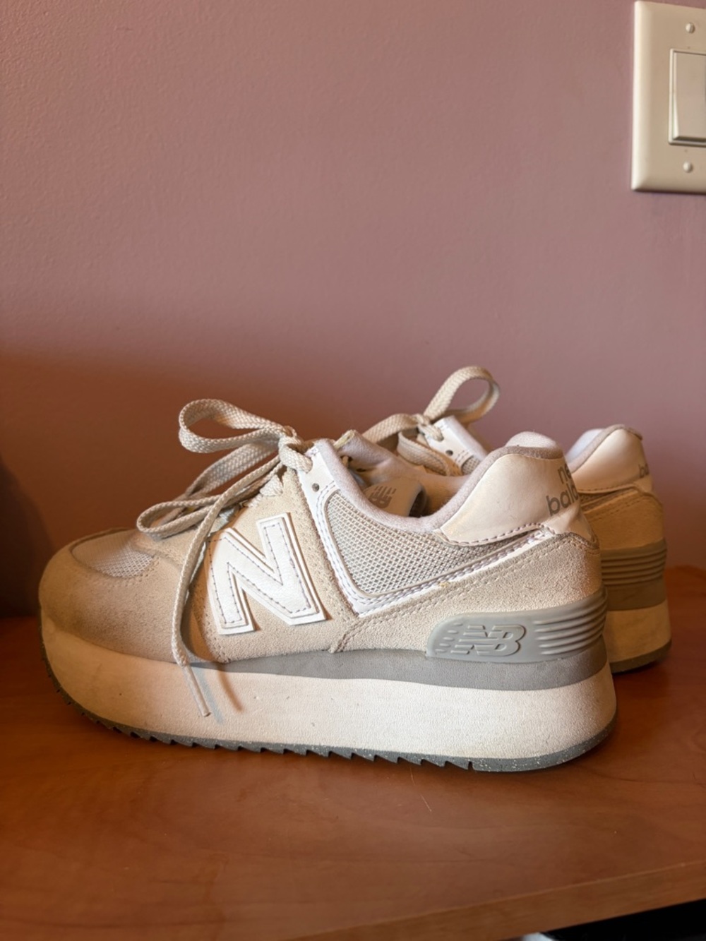 New Balance Cream and Gray Platform Sneakers